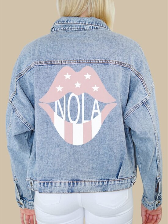 New Orleans Pink Lips Denim Jacket - Picture 4 of 4